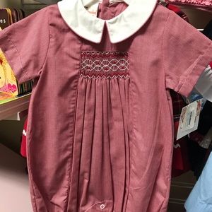 Boys red gingham bubble smocked